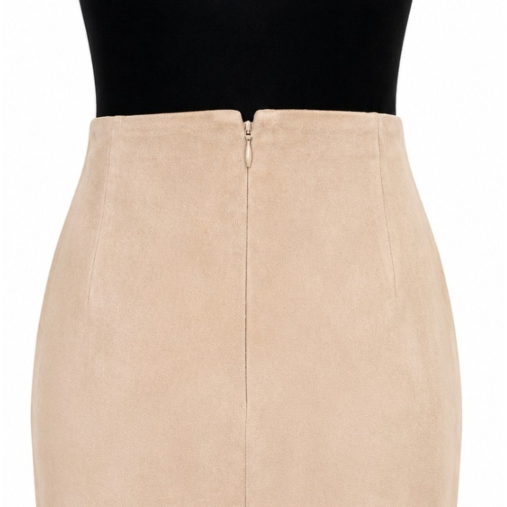 Ann Taylor Loft Womens Flared Hi Low Ruffled Hem Skirt Sz 8 Beige Suede Leather - Picture 7 of 10